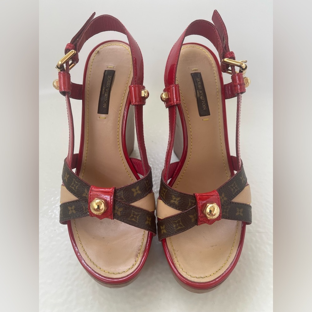 Louis Vuitton Red and Brown Strappy Sandals